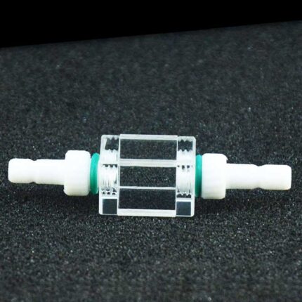 Quartz Flow Cuvette With PTFE Connectors, 10mm, 1ml, 4 Windows, Powder Sintered
